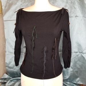 French Chic Cold Shoulder Grunge Distressed Blouse